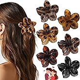 6 PCS Flower Hair Clips for Women, Hawaiian Flower Claw Clips for Thick Thin Hair, Cute Daisy Jaw Clips, Strong Hold Non Slip Hair Accessories for Girls Valentine's Day Gifts (Tortoise, Black)