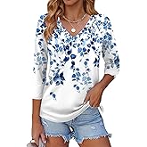 Zeagoo 3/4 Length Sleeve Womens Tops Casual V Neck Shirts Soft Basic Tees Business Work Blouses