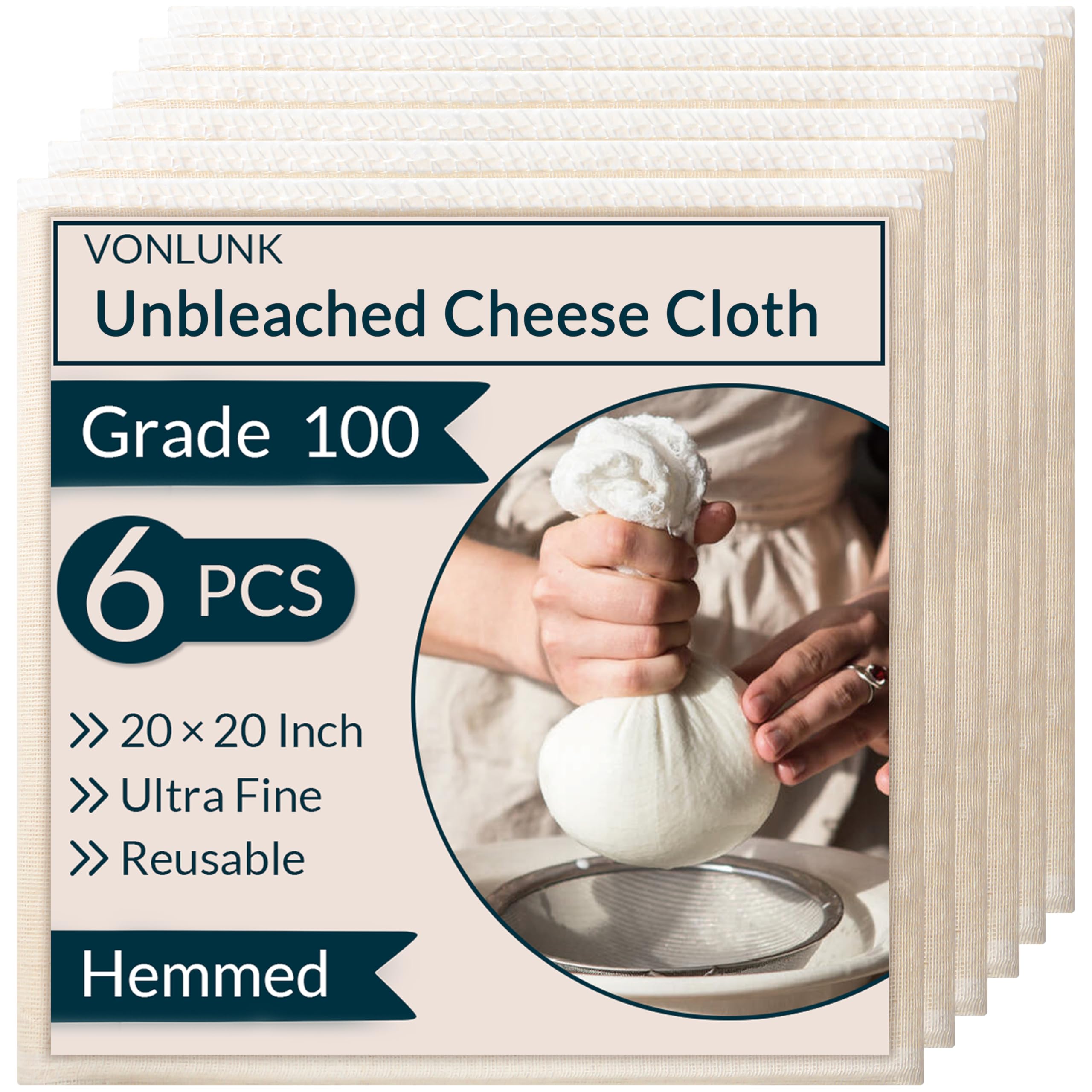 Photo 1 of  Beige Cheesecloth, 20x20 Inch Hemmed Cheese Cloth for Straining, Reusable Unbleached Cotton Strainer for Cooking, Baking, Juicing, and Cheese Making