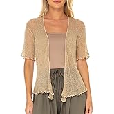 SHU-SHI Short Sleeve Cardigan Sheer Dress Shrug Tie Front Summer Sweater Lightweight Knit