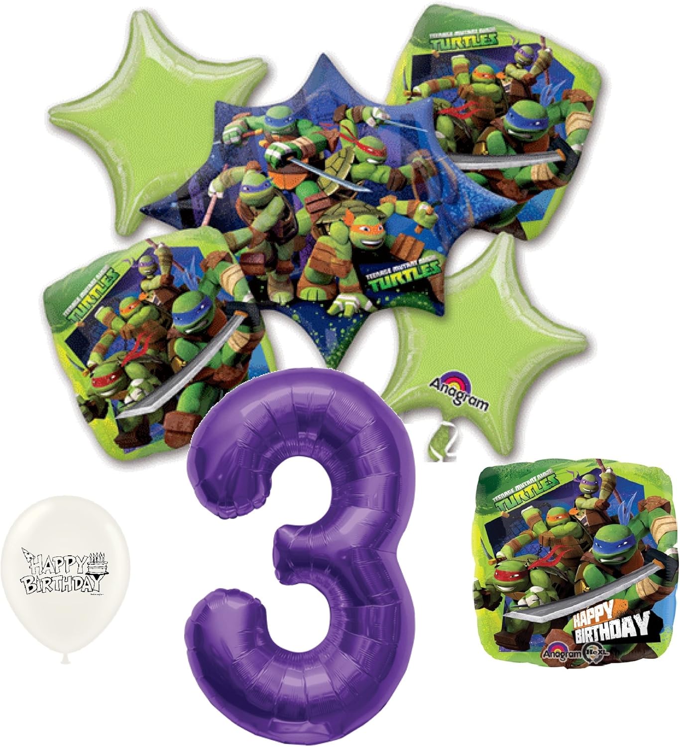 Purple Number 3rd Birthday Teenage Mutant Ninja Turtles Bouquet of Balloons Bundle