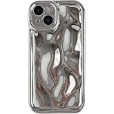 Caseative for iPhone 14 Case, Light Silver | Water Ripple Wave Meteorite Bubble Pattern Chrome Plating Soft