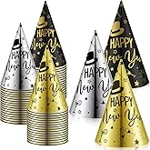 TaoBary 100 Pcs New Years Eve Party Hats Bulk Black Gold Silver Cone Hats 2026 New Years Party Supplies Favor Photo Props Decorations
