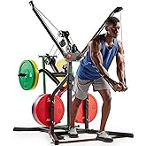 Sunny Health &amp; Fitness All-in-One Pulley Cable Home Gym Strength Trainer | Resistance Band Holder, Foot Plate, Adjustable Angles, Olympic Plate Ready, Bi-Directional Cables, Full Range Motion