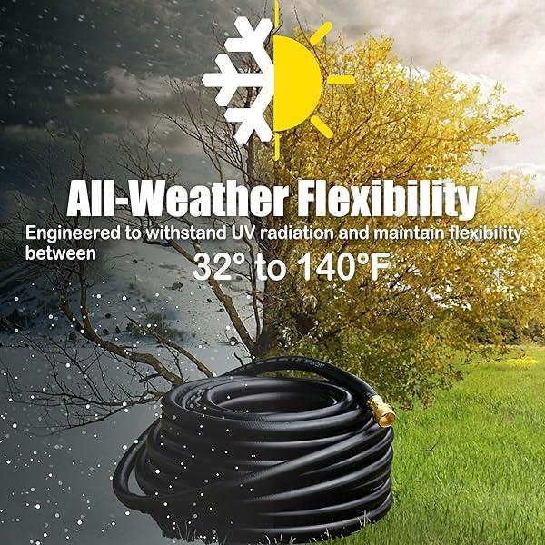 FANGFARM RUBBER GARDEN HOSE 50FT: 5/8″ HEAVY DUTY FLEXIBLE HOSE FOR LARGE YARDS & EXTENDED REACH – STURDY WATER HOSE WITH BRASS FITTINGS FOR DRIVEWAYS RV SETUP & HIGH-DEMAND OUTDOOR USE