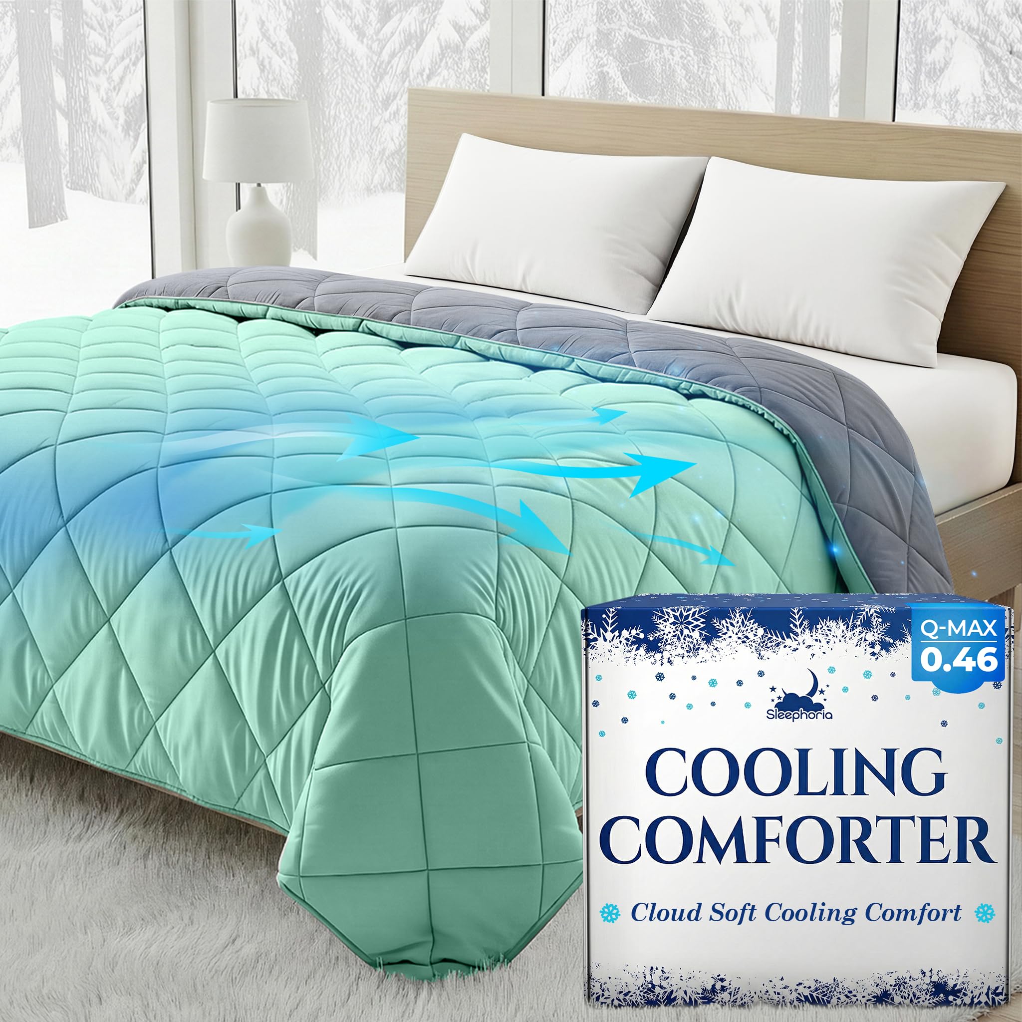 Photo 1 of SLEEPHORIA Cooling Comforter - BreezeWeave Cooling Blanket Twin Size for Hot Sleepers & Deep Rest - Cloud Soft, Breathable, Ultra Durable, Easy Care, Reversible - 68 x 90 in (Mint Green & Dark Grey)