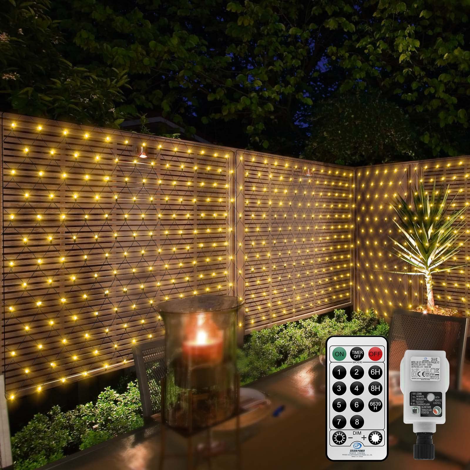 CORST 3M X 2M Net Lights Outdoor Garden Light Plug in,Mesh Net Bushes Light Outside Fairy Lights with Remote Timer, Waterproof,Connectable,Dark Green Wire for Curtain Gazebo(Warm White)