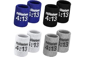 Soulchen 4 Sets Faith Baseball Drip Wristbands Christian Philippians 4: 13 Inspirational Sports Sweatbands Football Wristbands for Basketball Football Tennis Gym Workout