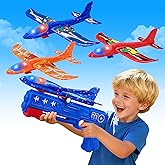 LJZJ 3 Pack Airplane Launcher Toys, 2 Flight Modes LED Foam Glider Catapult Plane, Outdoor Flying Toy for Kids, Birthday Gifts for Boy Girl 3+ Year Old, B-Day Party Supplies
