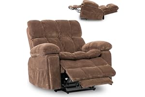 ZUACS Oversized Power Lift Recliner Chair with Adjustable Headrest for Elderly,Dual Motor Lay Flat Recliner Chair with USB Port,Type C,Big and Tall Recliner with Massage&Heat,Cup Holders,Arm Storage,Brown