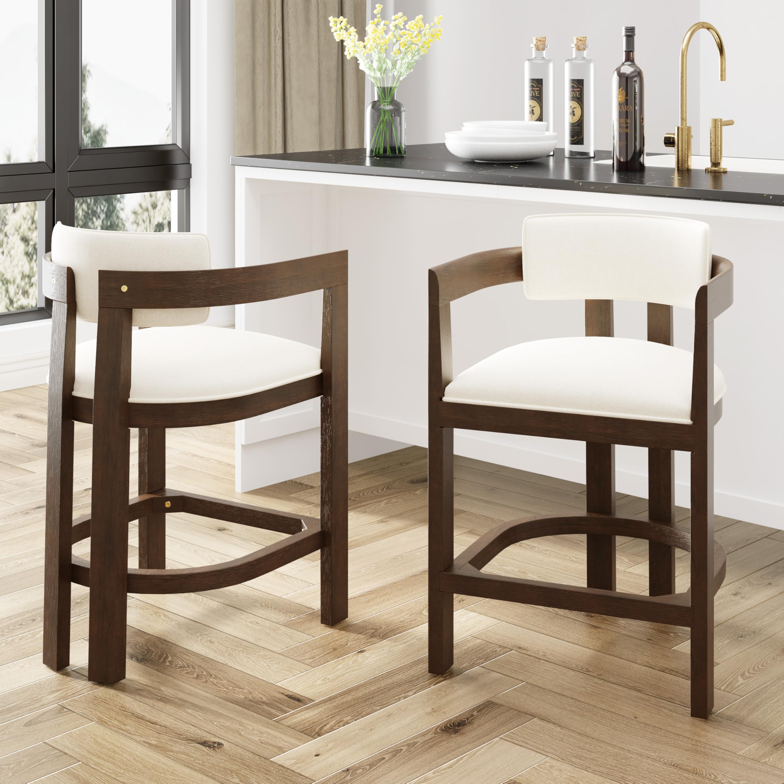 Photo 1 of *************ONE HAS A BROKEN LEG*****************
Christopher Knight Home Set of 2 Ryland Modern 26" Counter Height Bar Stools, Fabric Upholstered Counter Stools,Wooden Kitchen Island Armchair with Footrest, Round Backrest, Soft Seating,Beige+Walnut