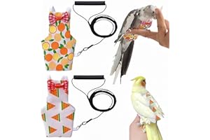 Magnoloran 2Pcs Bird Diapers Bird Harness Flight Suits Diapers with 2Pcs 80 Inch Flying Leash Parrot Nappy Pigeon Pants Urine Wet Suit for Cockatiel Conure Macaw Budgies Parakeet-Watermelon&Orange