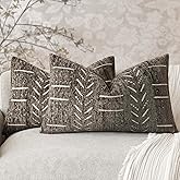 vivrudil Home Décor Decorative Boho Chenille Throw Pillow Covers Neutral Lumbar Cushion Covers Textured Soft Farmhouse Pillowcase for Couch Sofa Bed Living Room, 12×20 Inch, Set of 2, Cocoa Brown