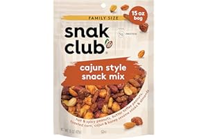 Snak Club Cajun Style Snack Mix with Hot and Spicy Peanuts, Butter Toffee Peanuts, Toasted Corn, Cajun and Honey Sesame Sticks, and Almonds, Kosher Trail Mix Snacks, 15 oz Resealable Bag