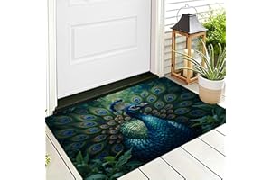 60 x 90 cm Area Rug Washable Door Mat Peacock Its Tail Feathers Spread Doormat Indoor Entrance Retro Animal Realism Print Non