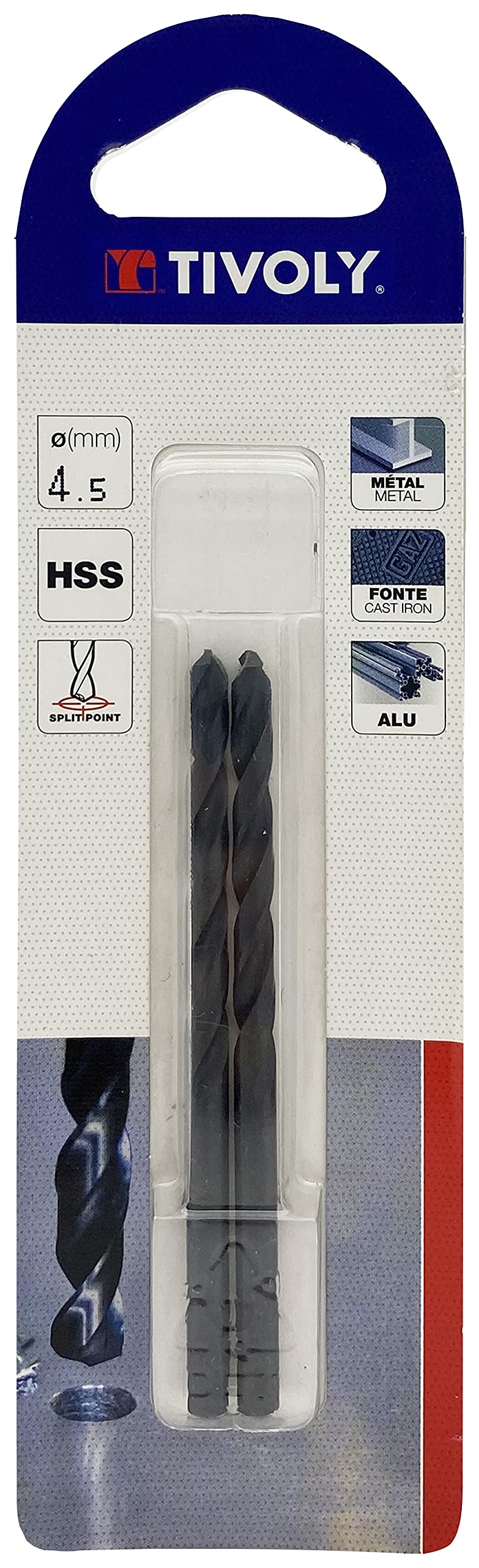 Tivoly 11436720450 2pcs TX HSS Metal Drill Bit Ø4.5 mm