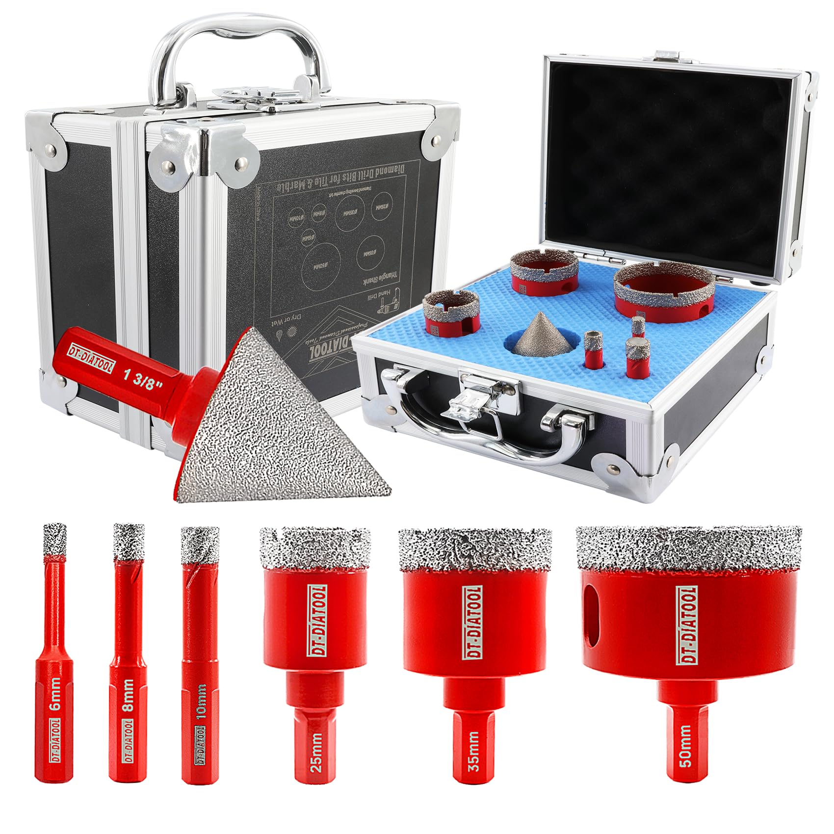 DT-DIATOOL Diamond Core Drill Bits Set - 6/8/10/25/35/50mmmm Hole Saws with 35mm Diamond Chamfer Bit for Porcelain Tile Ceramic Marble Granite Masonry Quartz โ image 1