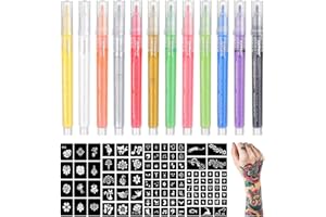 STIGMA Temporary Tattoo Markers for Skin,12 Colors Washable Body Tattoo Pens+104 Unique Tattoo Stencils,Body Markers Temporary Tattoo Kit for Teens and Adult ZYH2311001KIT