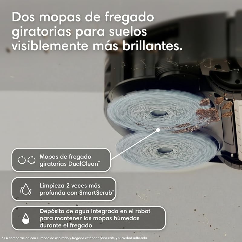 Roomba Plus 576 Combo y Base AutoWash multifunción, 25KPa, Mopas DualClean PerfectEdge, Lavado/Secado Calor, IA, PrecisionVision, Clearview Pro LiDAR, 90 días autonomía,Accesorios Extra, Negro