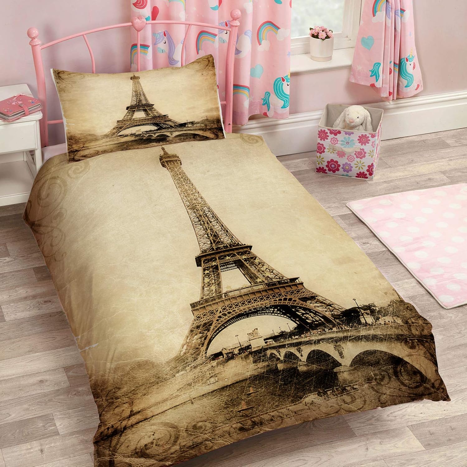 Arts Language Single Bedding Duvet Cover 2 Pcs Set King Size for Kids/Boys/Girls Nostalgia Paris Comforter Cover Quilt Cover Set， Ultra Soft，1 Duvet Cover with Zipper Closure and 1 Pillow Shams