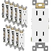 TG White Decorator Receptacle, Standard Electrical Wall Outlet, 15A 125V, Self-Grounding, 2-Pole, 3-Wire, 5-15R, UL Listed, 1