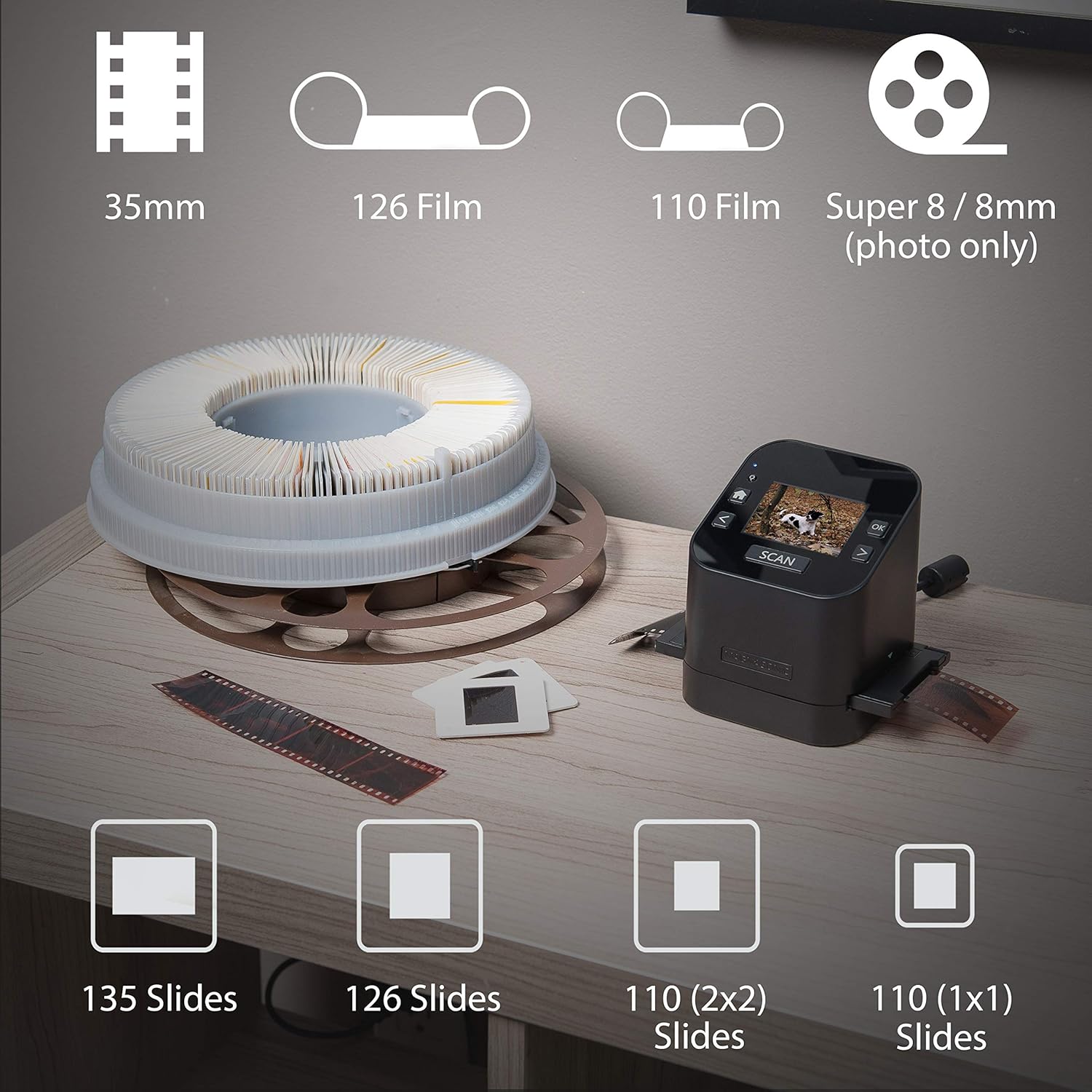 Magnasonic All-In-One Film & Slide Scanner, High Resolution 22MP, Converts 35mm/110/126/ Super 8/8mm Film & 135/110/126 Slides into Digital JPEG, 2.4" LCD Screen, Built-in Memory, Fast Scanning (FS52): Electronics