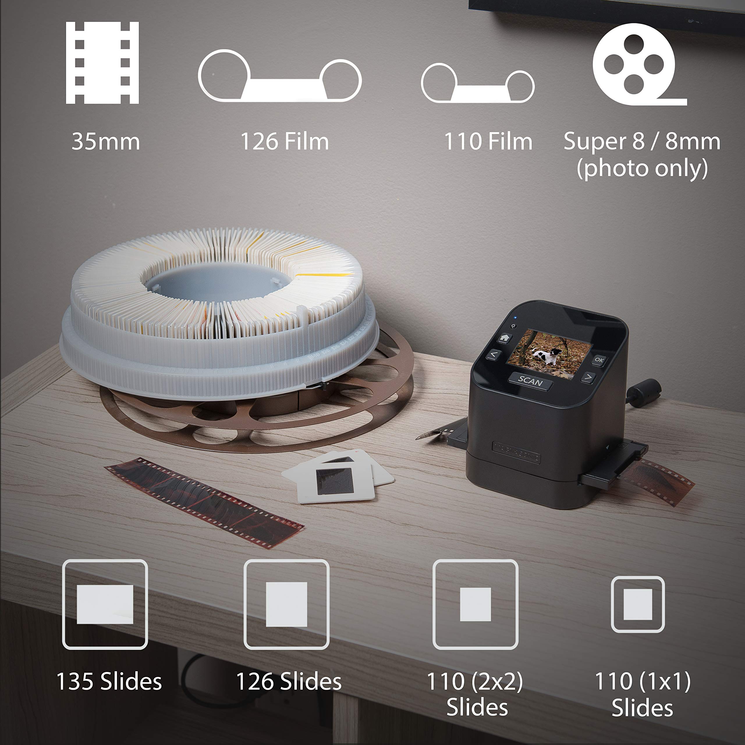 Magnasonic All-In-One Film & Slide Scanner, High Resolution 22MP, Converts 35mm/110/126/ Super 8/8mm Film & 135/110/126 Slides into Digital JPEG, 2.4