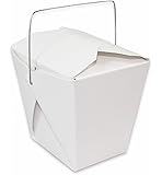 Chinese Take Out Food Boxes, White with Metal Wire Handle, Set of 40 Containers, 32 oz. (1 Quart)