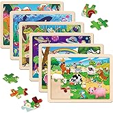 Wooden Puzzles for Kids Ages 4-6, 6 Packs 24 PCs Wood Dinosaur Animals Jigsaw Puzzles for Toddlers Ages 3-5, Preschool Educational Learning Puzzles Toys Gifts for Boys and Girls