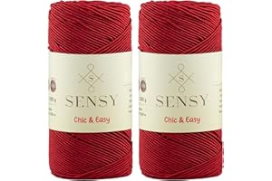 S SENSY 2 Skeins of Sensy Premium Chic & Easy 1.5mm 218 Yards 50% Cotton 50% Polyester Rope Crochet Bag Cord Crochet Thread (Red)