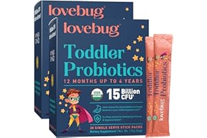 LOVEBUG PROBIOTICS Lovebug Award Winning Probiotics | Constipation & Stomach Discomfort | Softer Bowel Movements | Easy-to-Take Powder | Ages 12 Months to 4 Years | 60 Packets