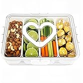 XXKMDXW Divided Snack Serving Tray with Lid and Handle travel Snackle Box Charcuterie Container Portable Storage Organizer for Candy Divided Serving Tray with Lid for Fruits, Snacks, Sauces & More