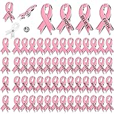 Hinly Breast Cancer Awareness Ribbon Pins with Hope Believe Faith Enamel Badge Charity Pink Ribbon Brooches for Women