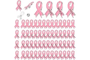 Hinly Breast Cancer Awareness Ribbon Pins with Hope Believe Faith Enamel Badge Charity Pink Ribbon Brooches for Women