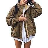 TIQOJE Womens Windproof Outdoor Jacket Fleece Lined Zip Up Lightweight Coat with pockets Fall Travel Casual Wear