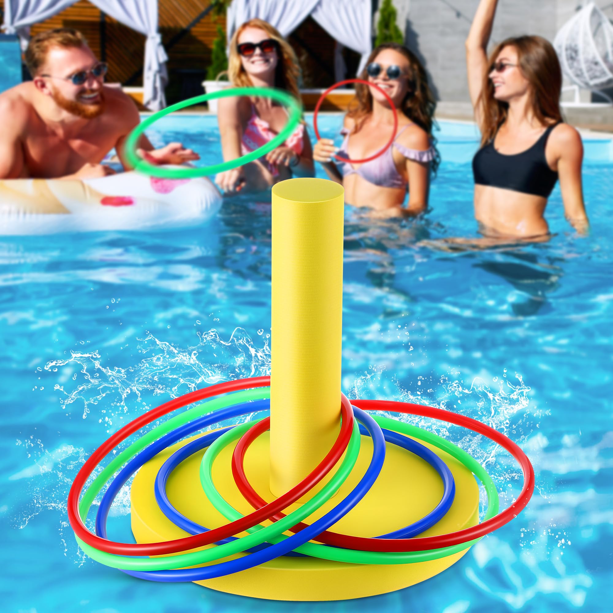 Photo 1 of Hiboom Pool Ring Toss Games Toys, Swimming Pool Games for Adults and Family with 6 Pcs Throwing Rings, Water Foam Toss Float Toys for Summer Outdoor, Beach, Yard, Party in Fun Water Activities