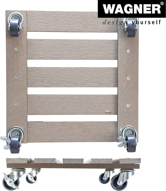 Pflanzenroller WPC FSC® 29 x 29 x 7,5 cm I Blumenroller für Außenbereich + Innenbereich I Kübelroller FSC® Wood Plastic Composite, Taupe I 2 Feststeller I Tragkraft 80 kg - 20053101
