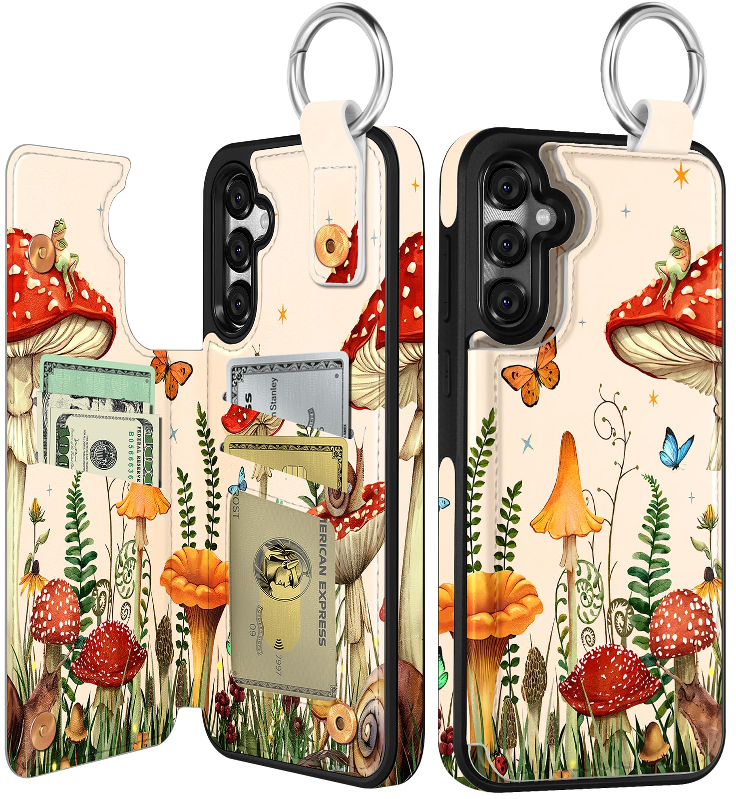 Photo 1 of Shorogyt for Samsung Galaxy S24/for Galaxy S25 Wallet Case with Card Holder - Designer Mushroom Frog Pattern Kickstand Magnetic Clasp Back Flip Folio Leather Phone Cases for S24 for Women Girls