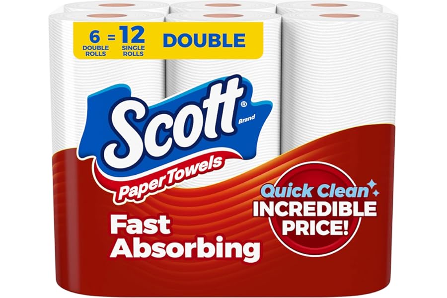 Scott Paper Towels, Choose-A-Sheet, 6 Double Rolls = 12 Regular Rolls (108 Sheets Per Roll)