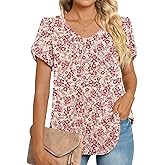 Airpink Womens Summer Tunics Tops Casual Short Sleeve Chiffon Blouse V Neck T Shirts for Leggings