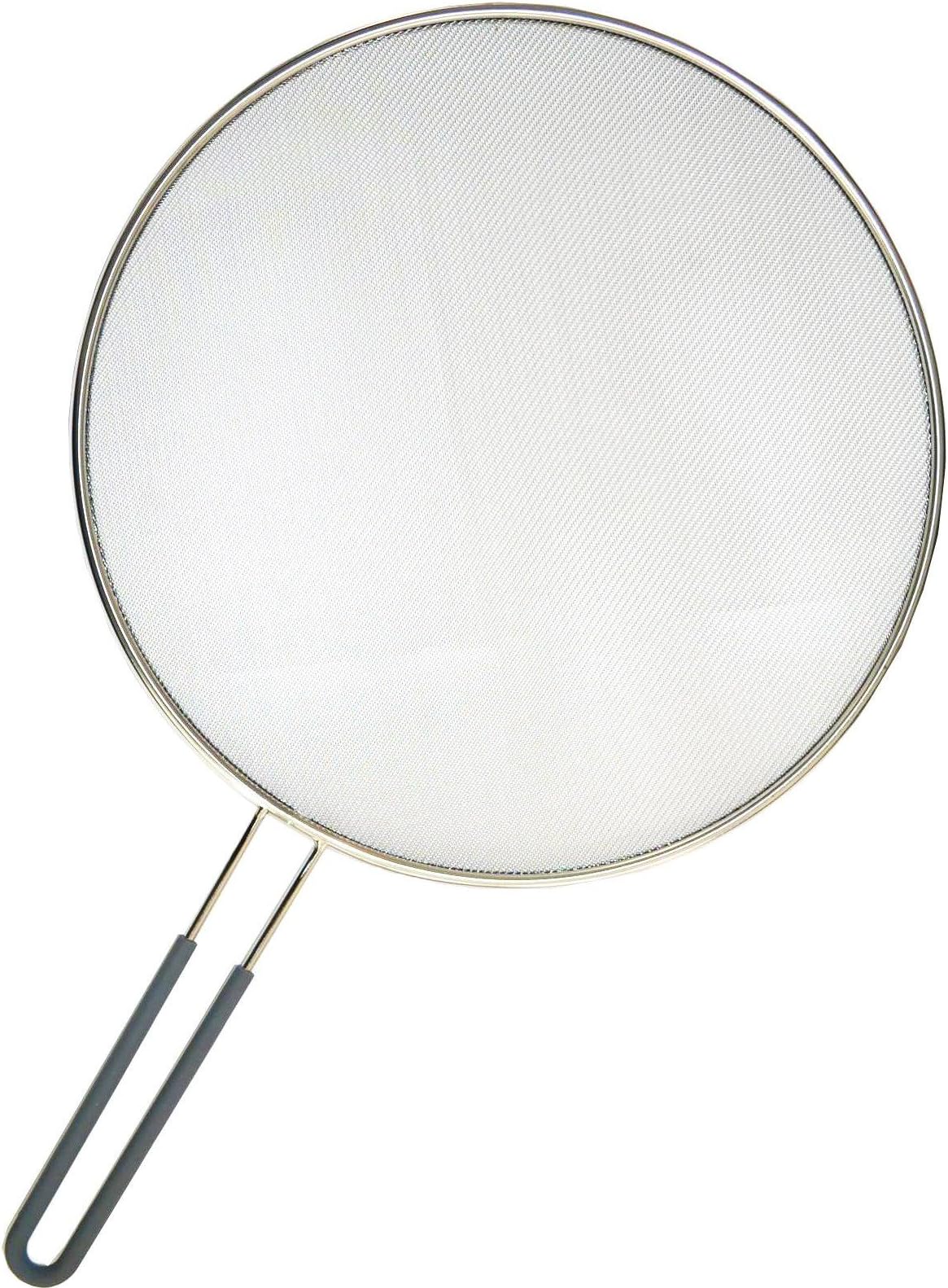 Outills Splatter Guard with Silicone Handle - 13 Inch Stainless Steel Twill Weave Mesh - Dishwasher Safe - Grease Splatter Screen for Frying Pan Protects Your Cooking Surface from Oil