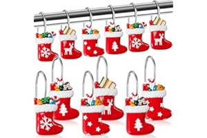 Yungyan 12 Pcs Christmas Stocking Shower Curtain Hooks Snowflake Reindeer Christmas Tree Stocking Curtain Hangers Xmas Decorative Rings Accessories for Holiday Bathroom Restroom Decor