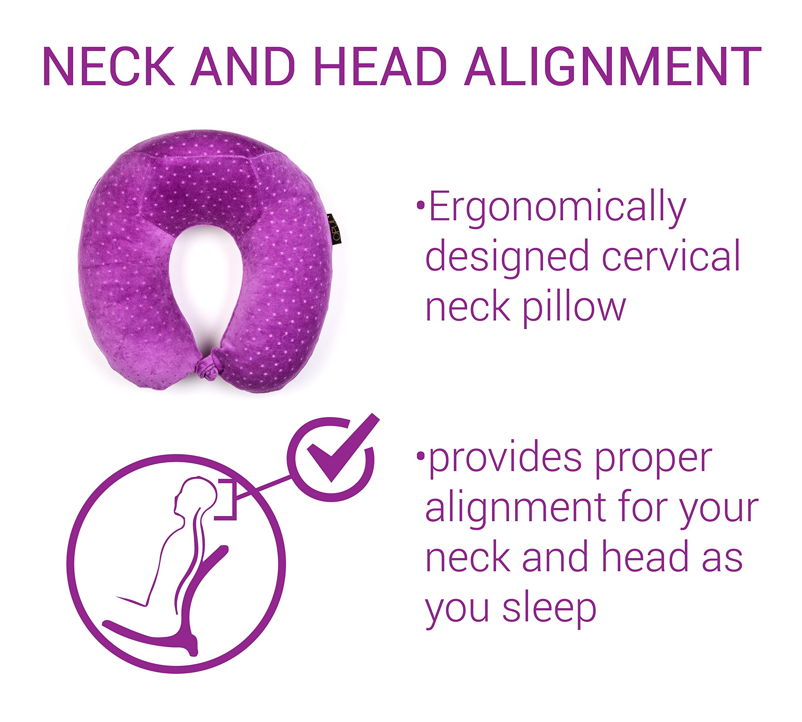 OPUL Almohada Viaje de Espuma Viscoelastica - Reposacabezas Patentado para Vuelos y Viajes, con una Funda Suave de Terciopelo Transpirable, Fácil de Lavar Almohada Cervical - Neck Pillow