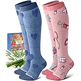 Lalapapa Bamboo Viscose Compression Socks for Women Men 2 Pairs 15-20mmHg Knee High Compression Socks Travel Nurse