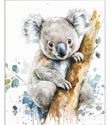 Amazon.com: 7Dots Art. 可愛嬰兒動物。水彩藝術印刷,海報20.3 x 25.4