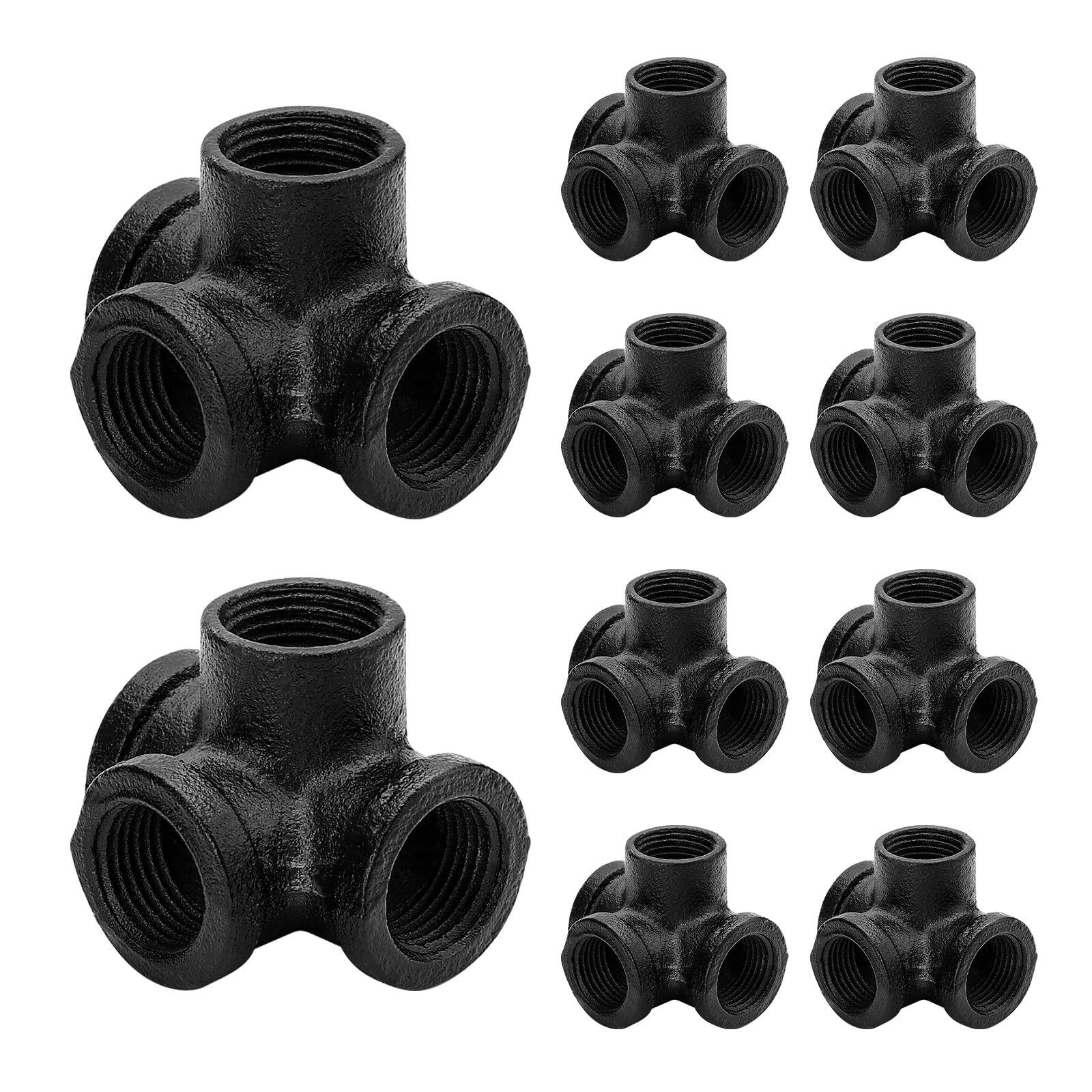 Photo 1 of 1/2" Black  Fittings 4-Way Side Outlet Tee - Home Expert 10 Pack Malleable Cast Iron Threaded Pipe Fittings for Industrial Pipe Shelves Bracket, Vintage Industrial Pipe Furniture