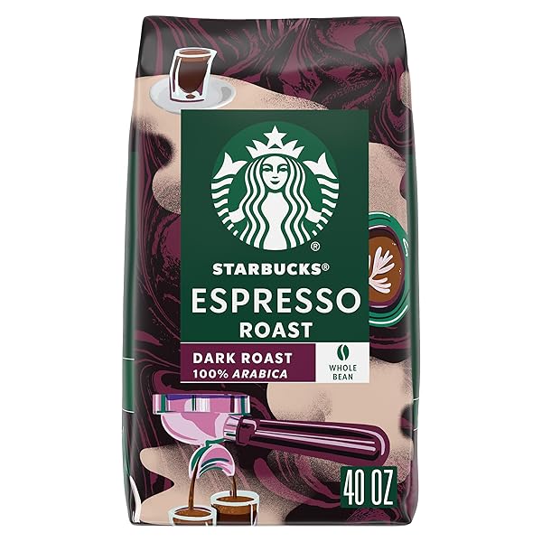 STARBUCKS WHOLE BEAN COFFEE, DARK ROAST COFFEE, ESPRESSO ROAST, 100% ARABICA, 1 BAG (40 OZ)