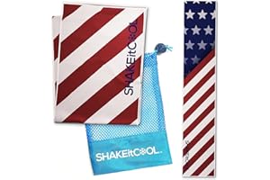 SHAKEitCOOL Original Cooling Towel – Be Cool in Style - Heat Relief, Soft, Lightweight, Sun Protection, Easy Clean - Perfect for Biking, Hiking, Running, Yoga, Golf, Gym, Baseball - Stars & Stripes