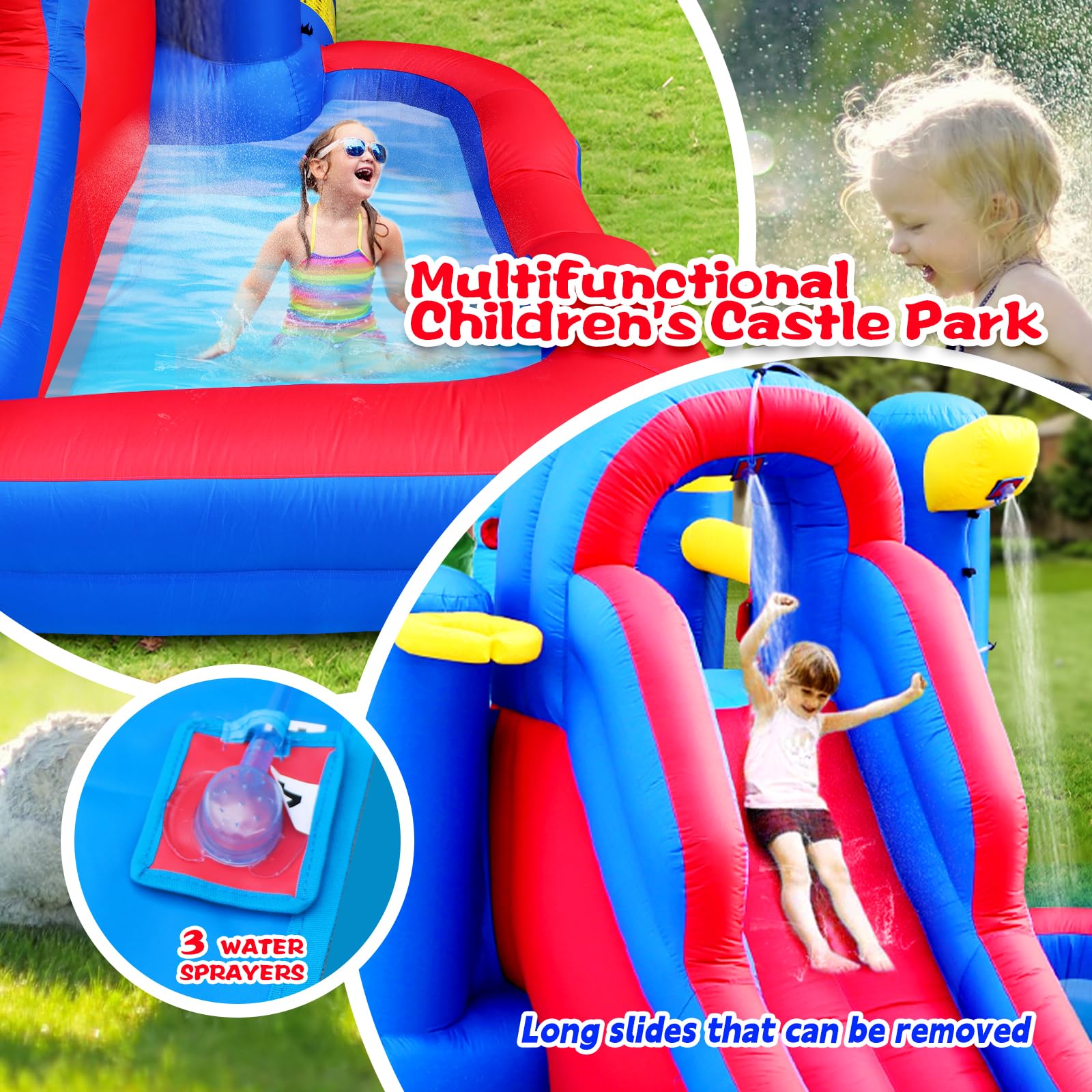 Inflatable Jumping Castle with Large Climbing Wall, 267 x 138 x 118 Inch Bounce House with Air Blower, Dual Target and Basketball Rock