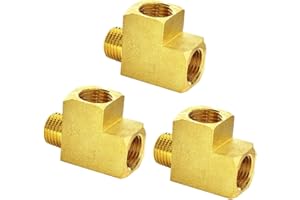 TALEGEN 3 pcs 1/4" NPT Tee Connector, 1/4" NPT Female x 1/4" NPT Female x 1/4” NPT Male Connector, Brass Pipe Fitting, Industrial Metal 1/4" NPT T Adapter Connect Street T 3 Way